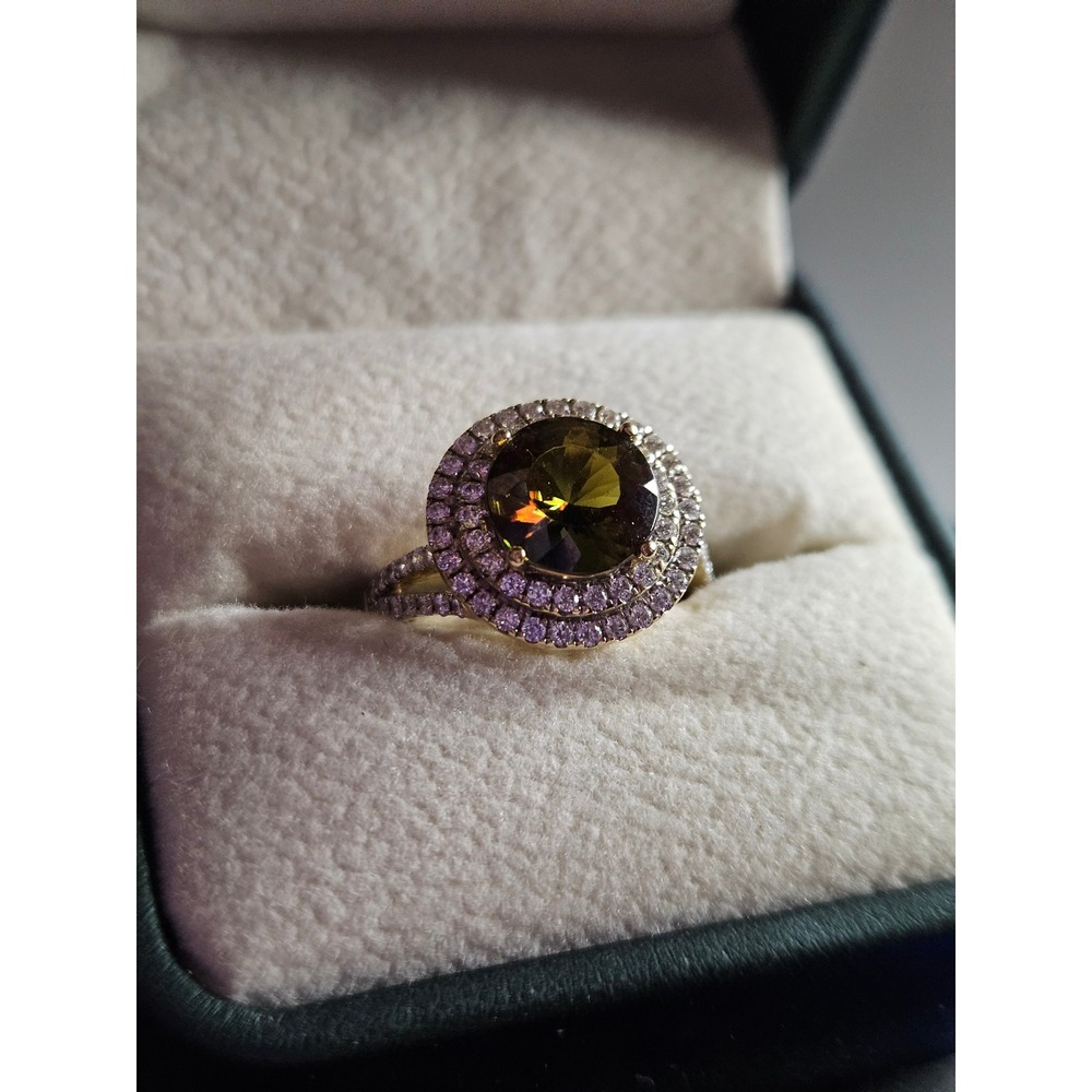 14K Gold 0.76ctw diamond Color Change Sphene 2.05ctw Double Halo Ring 8009061Y - Picture 1 of 6